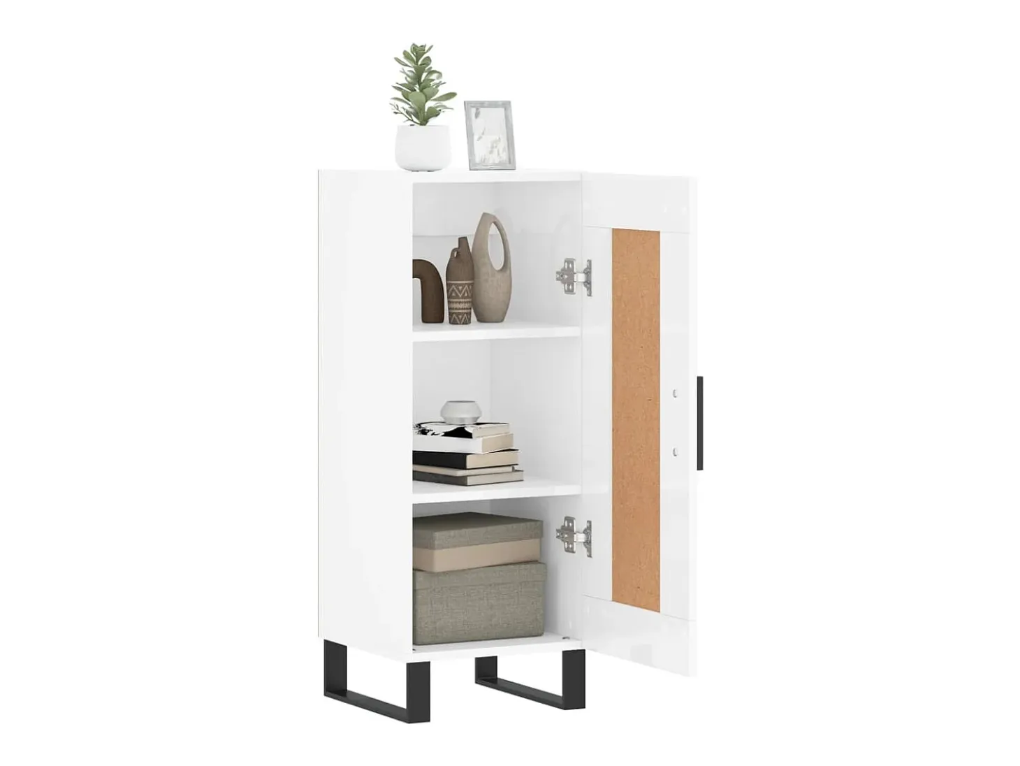 Aparador de madera contrachapada blanco brillante 34,5x34x90 cm ES79245