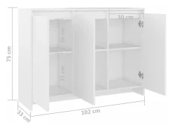 Aparador de madera contrachapada blanco 102x33x75 cm