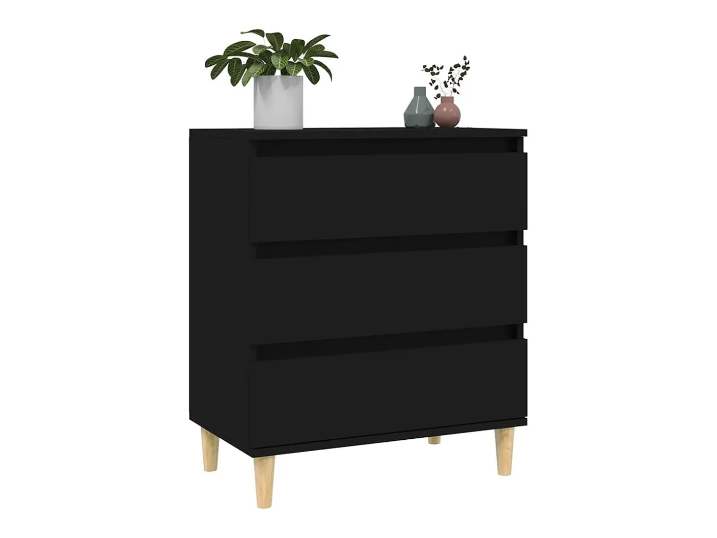 Aparador de madera contrachapada negro 60x35x70 cm