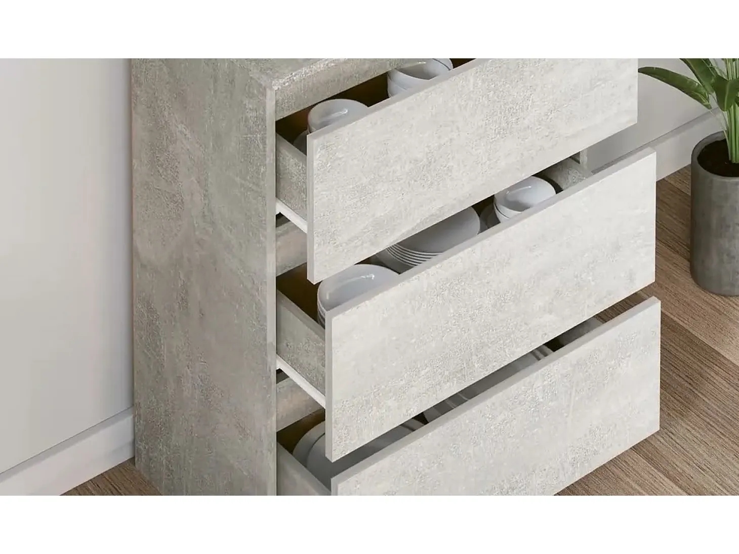 Aparador de madera contrachapada gris hormigón 60x35x76 cm