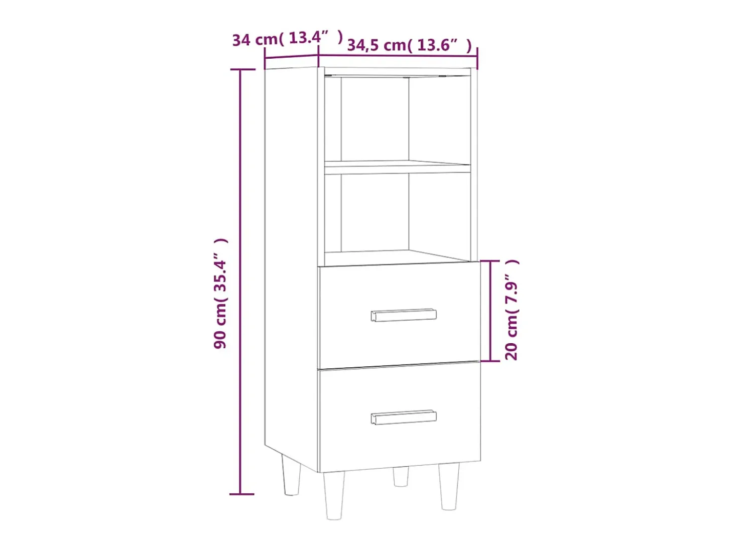 Aparador de madera contrachapada blanco 34,5x34x90 cm