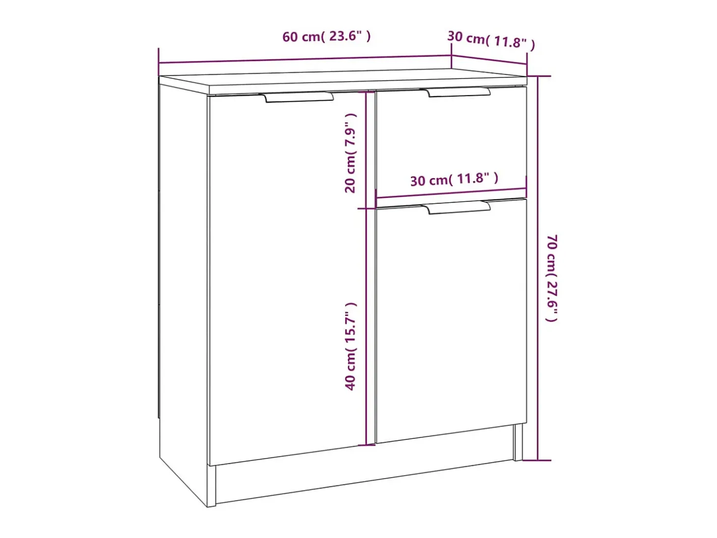 Aparador de madera contrachapada color roble Sonoma 60x30x70 cm