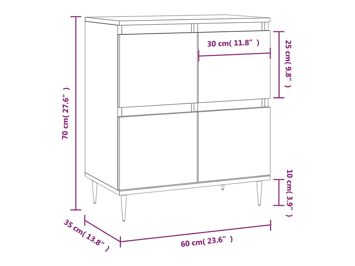 Aparador de madera contrachapada blanco 60x35x70 cm