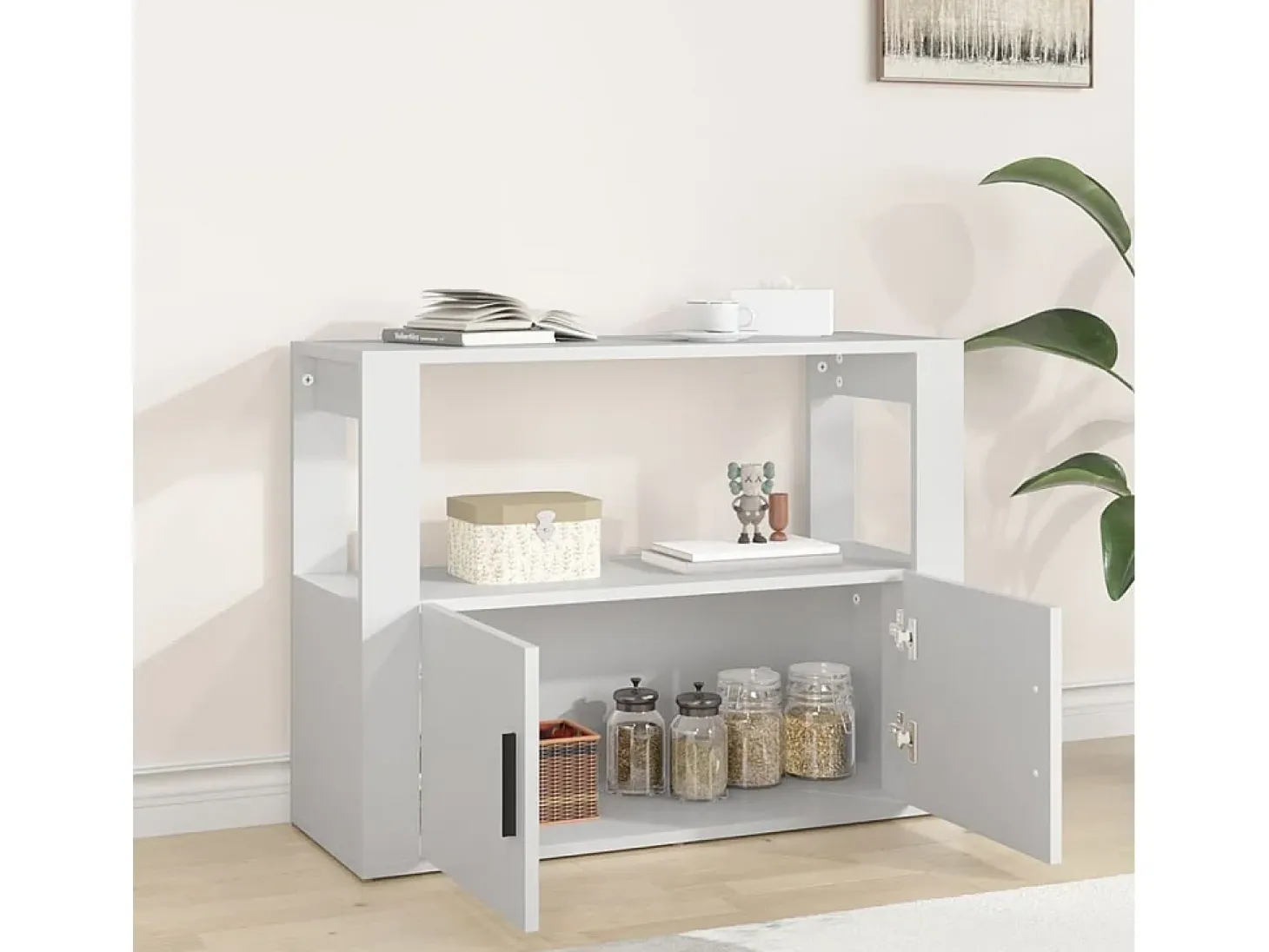 Aparador de madera contrachapada blanco 80x30x60 cm