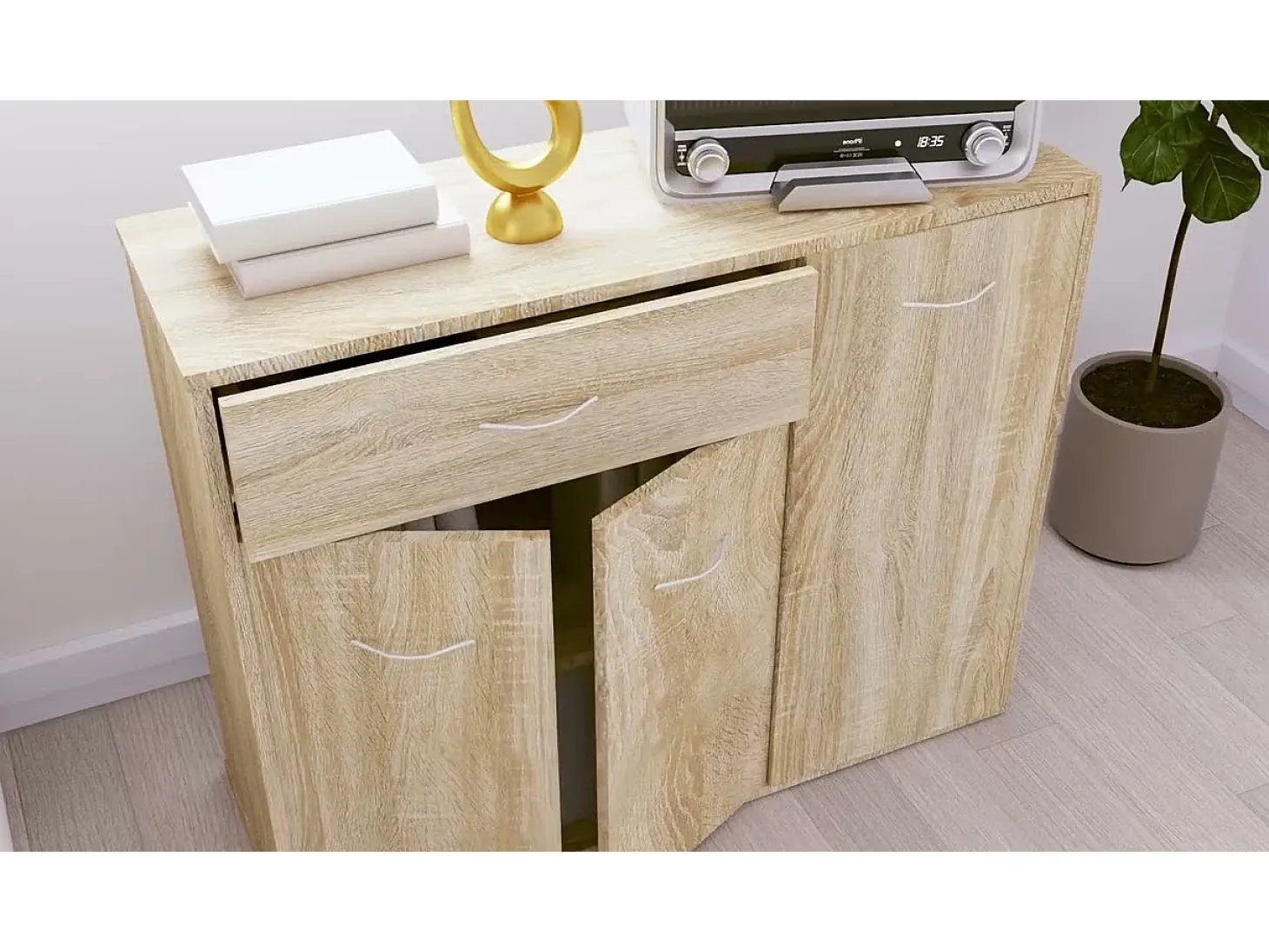 Aparador de madera contrachapada color roble Sonoma 88x30x70 cm