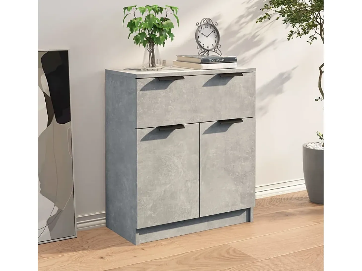 Aparador de madera contrachapada gris hormigón 60x30x70 cm ES11785
