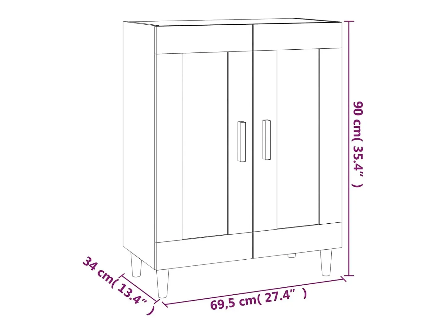 Aparador de madera contrachapada blanco 69,5x34x90 cm