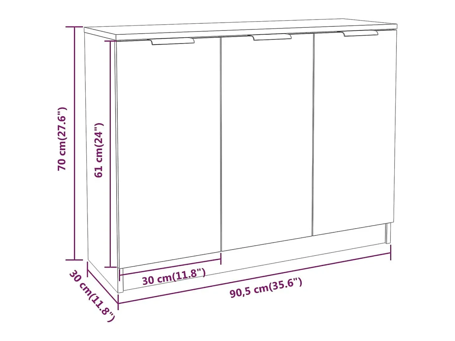 Aparador de madera contrachapada blanco 90,5x30x70 cm