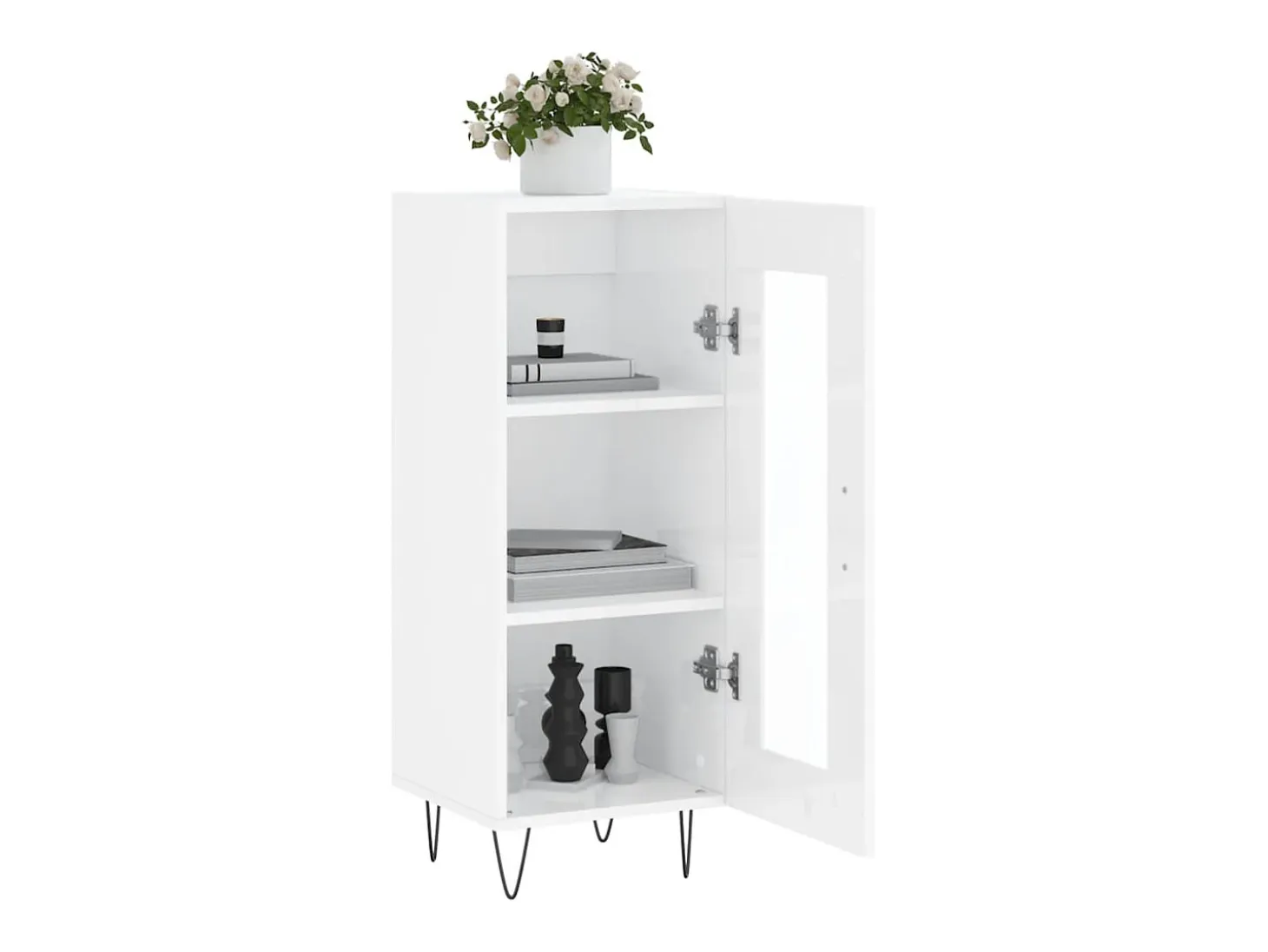 Aparador de madera contrachapada blanco brillante 34,5x34x90 cm