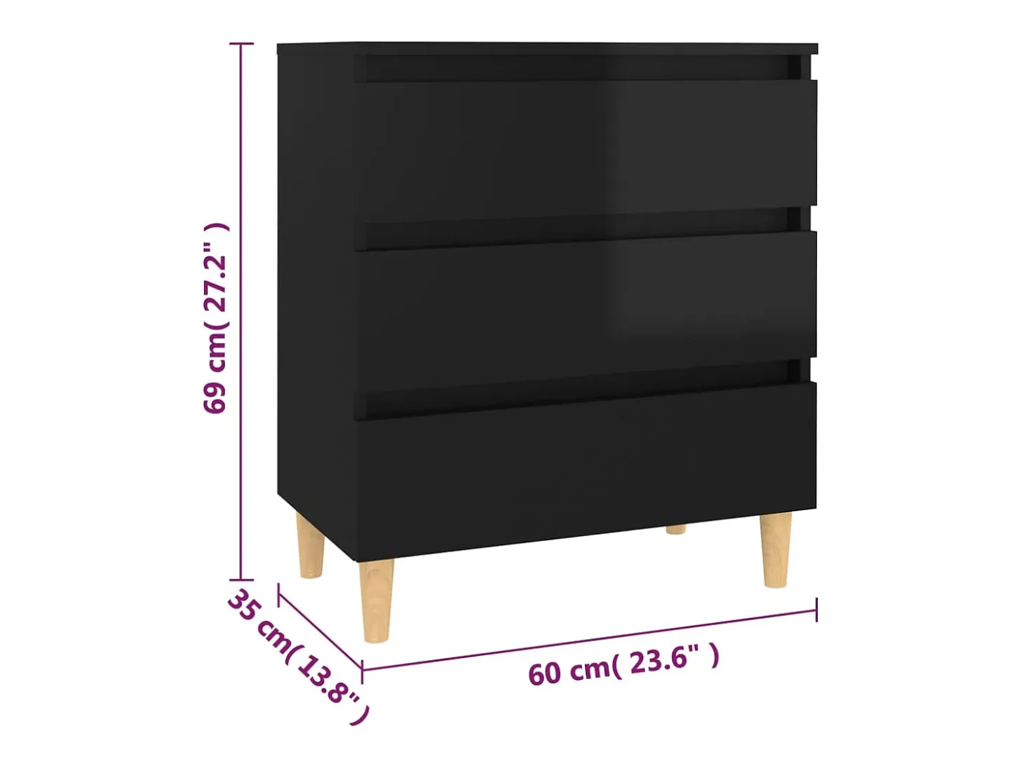 Aparador de madera contrachapada negro brillante 60x35x69 cm