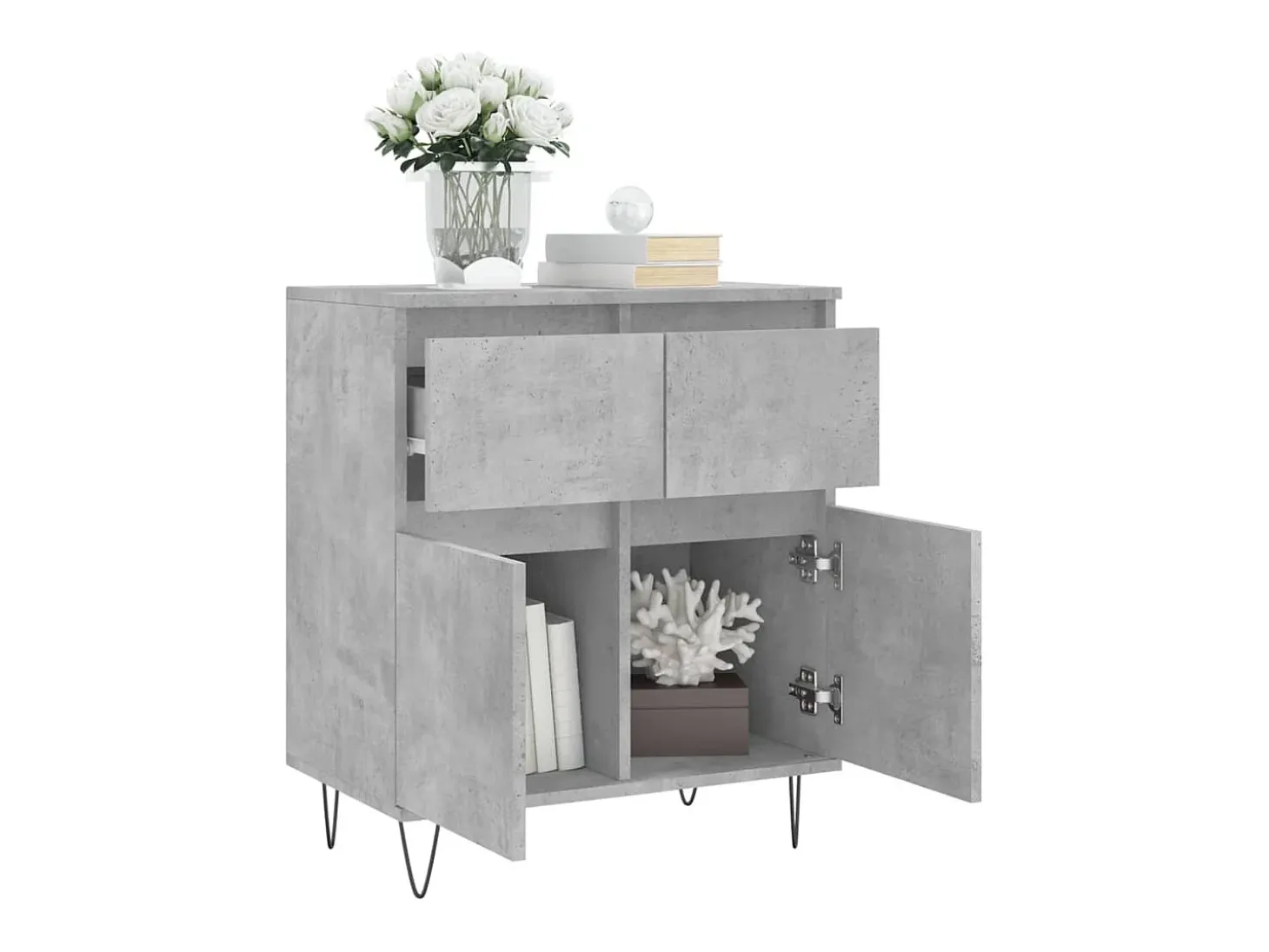 Aparador de madera contrachapada gris hormigón 60x35x70 cm
