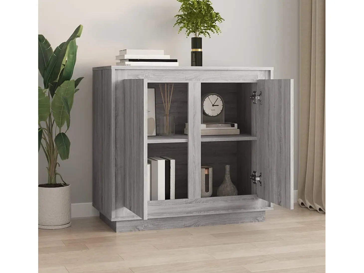 Aparador de madera contrachapada gris Sonoma 80x34x75 cm
