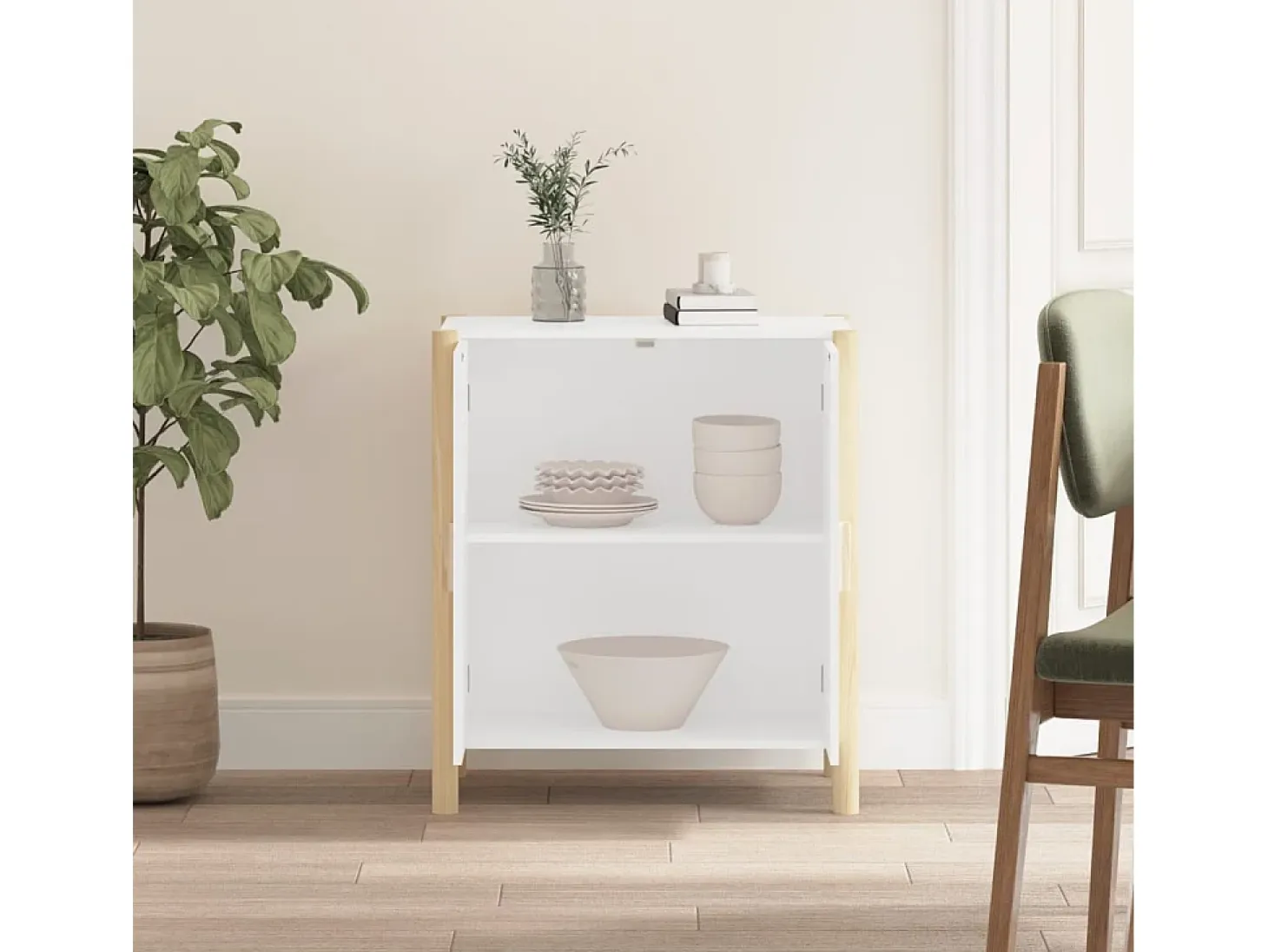 Aparador de madera contrachapada blanco 62x38x70 cm