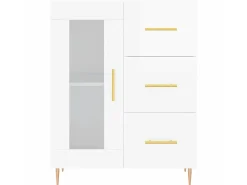 Aparador de madera contrachapada blanco brillante 69,5x34x90 cm ES20647