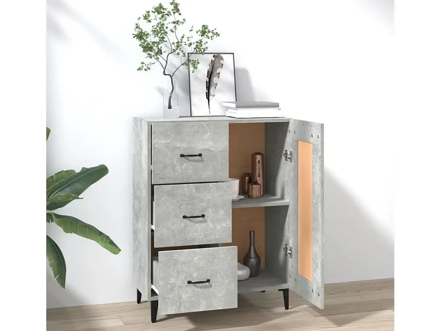 Aparador de madera contrachapada gris hormigón 69,5x34x90 cm ES61334