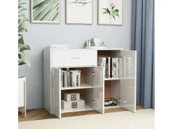 Aparador de madera contrachapada blanco brillante 88x30x70 cm
