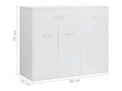 Aparador de madera contrachapada blanco brillante 88x30x70 cm