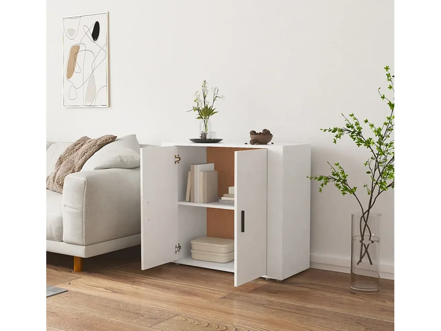 Aparador de madera contrachapada blanco 80x33x70 cm