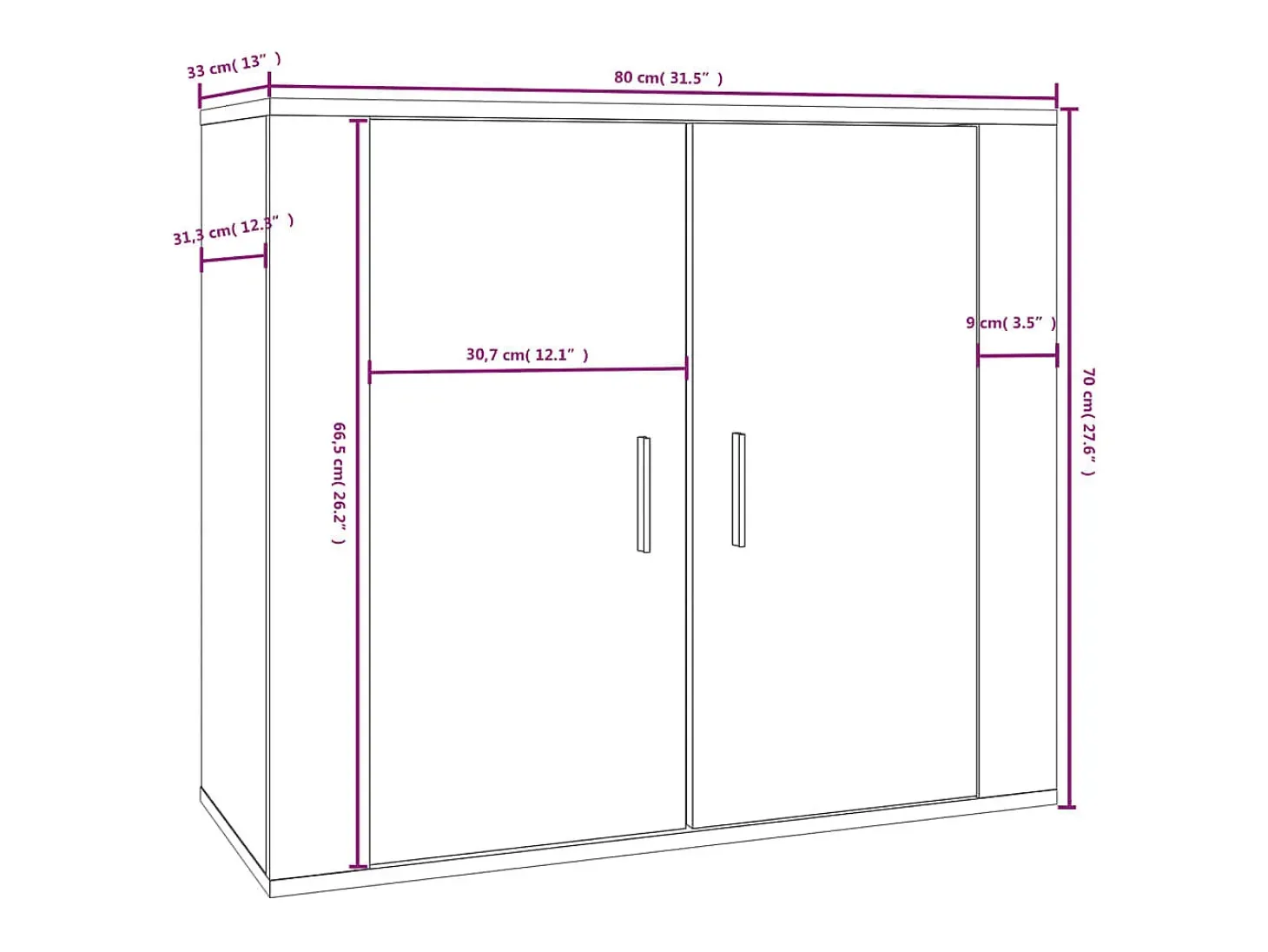 Aparador de madera contrachapada blanco 80x33x70 cm