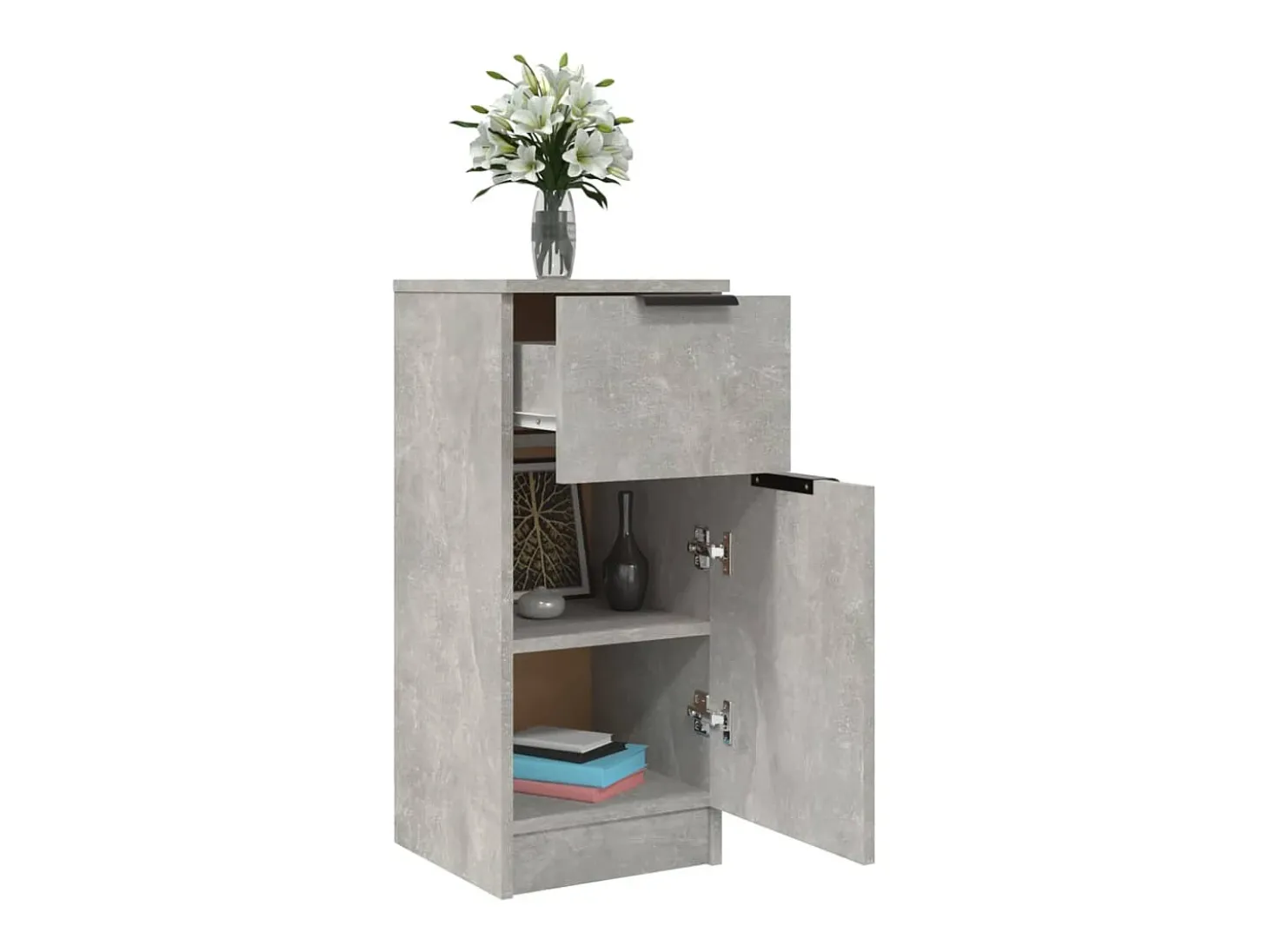 Aparador de madera contrachapada gris hormigón 30x30x70 cm ES885727