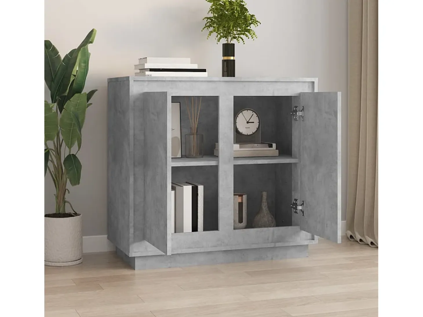 Aparador de madera contrachapada gris hormigón 80x34x75 cm