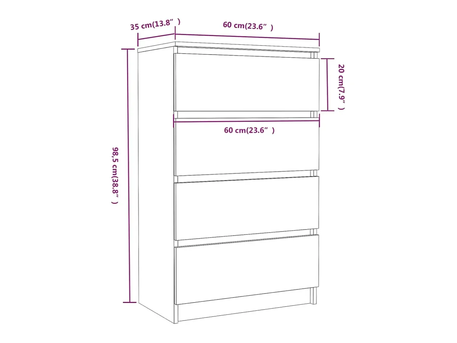 Aparador de madera contrachapada Sonoma gris 60x35x98,5 cm