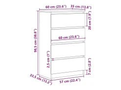 Aparador de madera contrachapada Sonoma gris 60x35x98,5 cm