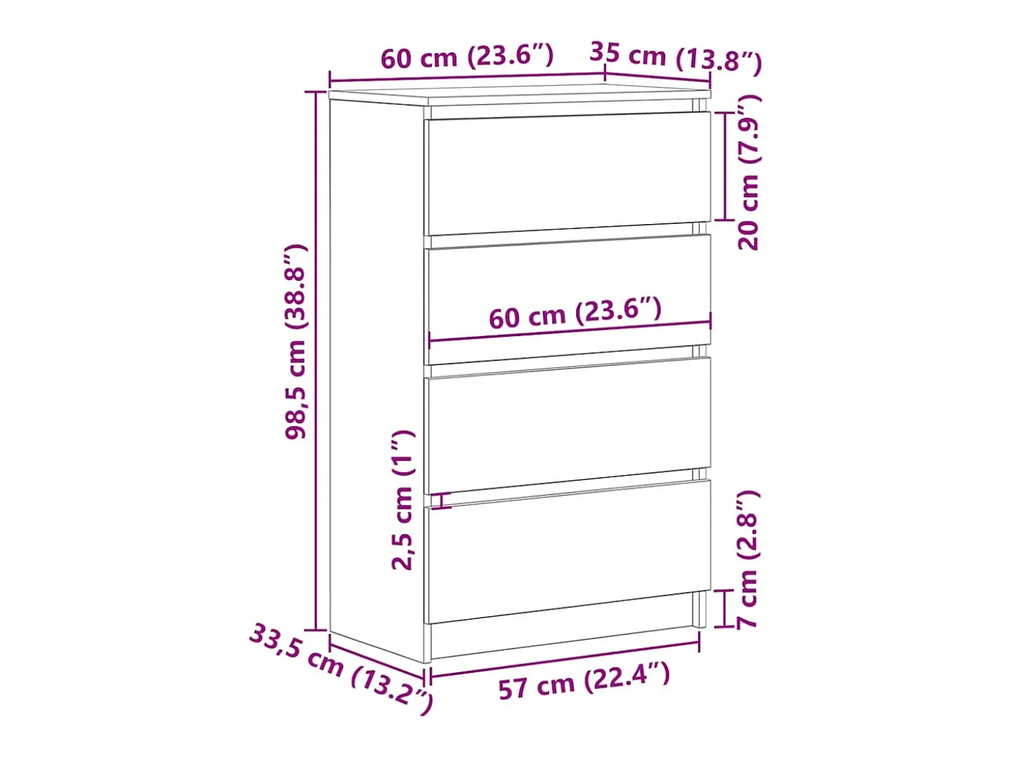Aparador de madera contrachapada Sonoma gris 60x35x98,5 cm