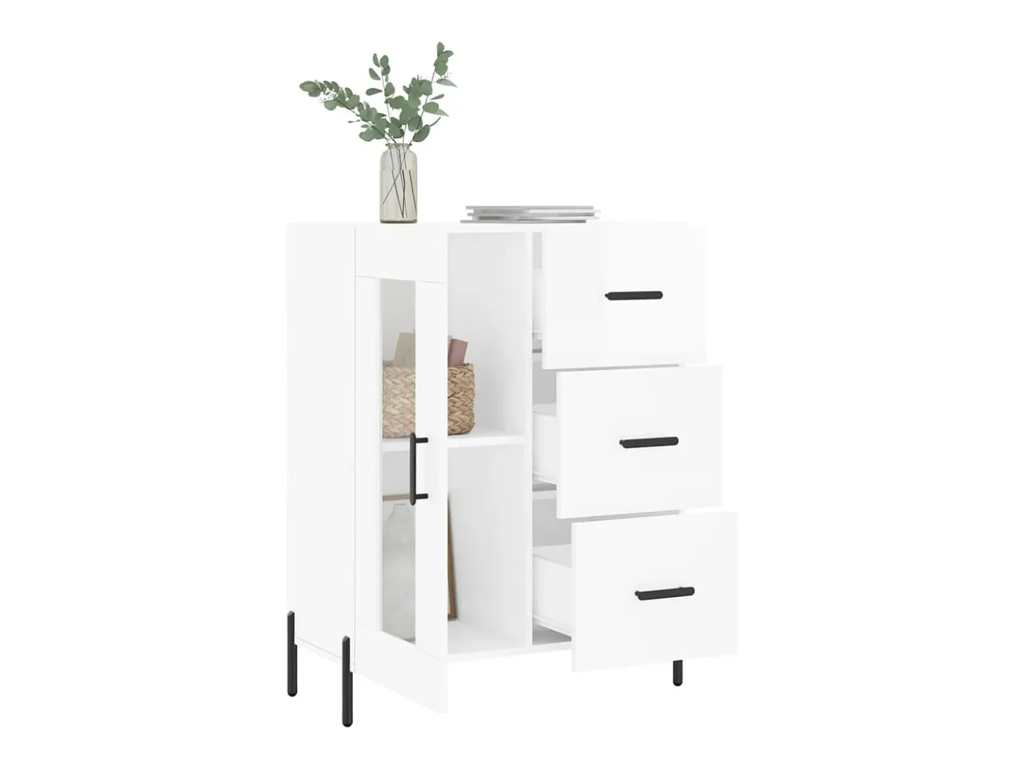 Aparador de madera contrachapada blanco brillante 69,5x34x90 cm