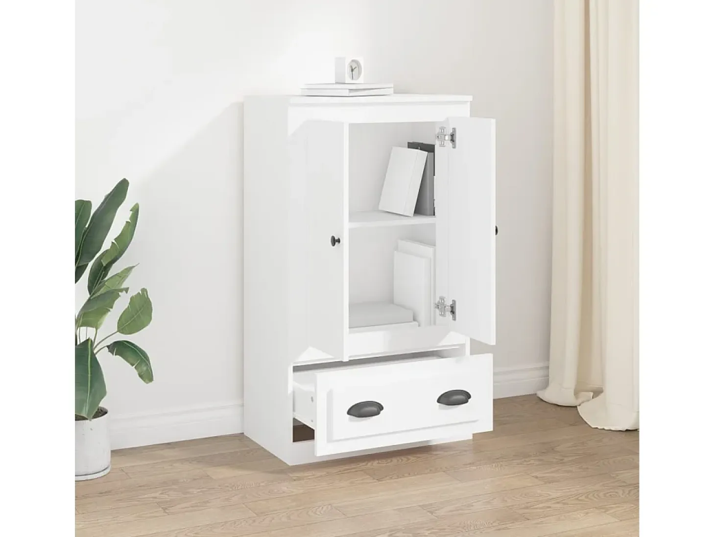 Aparador de madera contrachapada blanco 60x35,5x103,5 cm