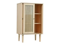 Aparador de madera de 100 cm de altura con ratán de plástico y puertas correderas de cristal