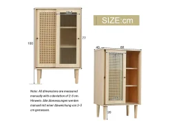 Aparador de madera de 100 cm de altura con ratán de plástico y puertas correderas de cristal