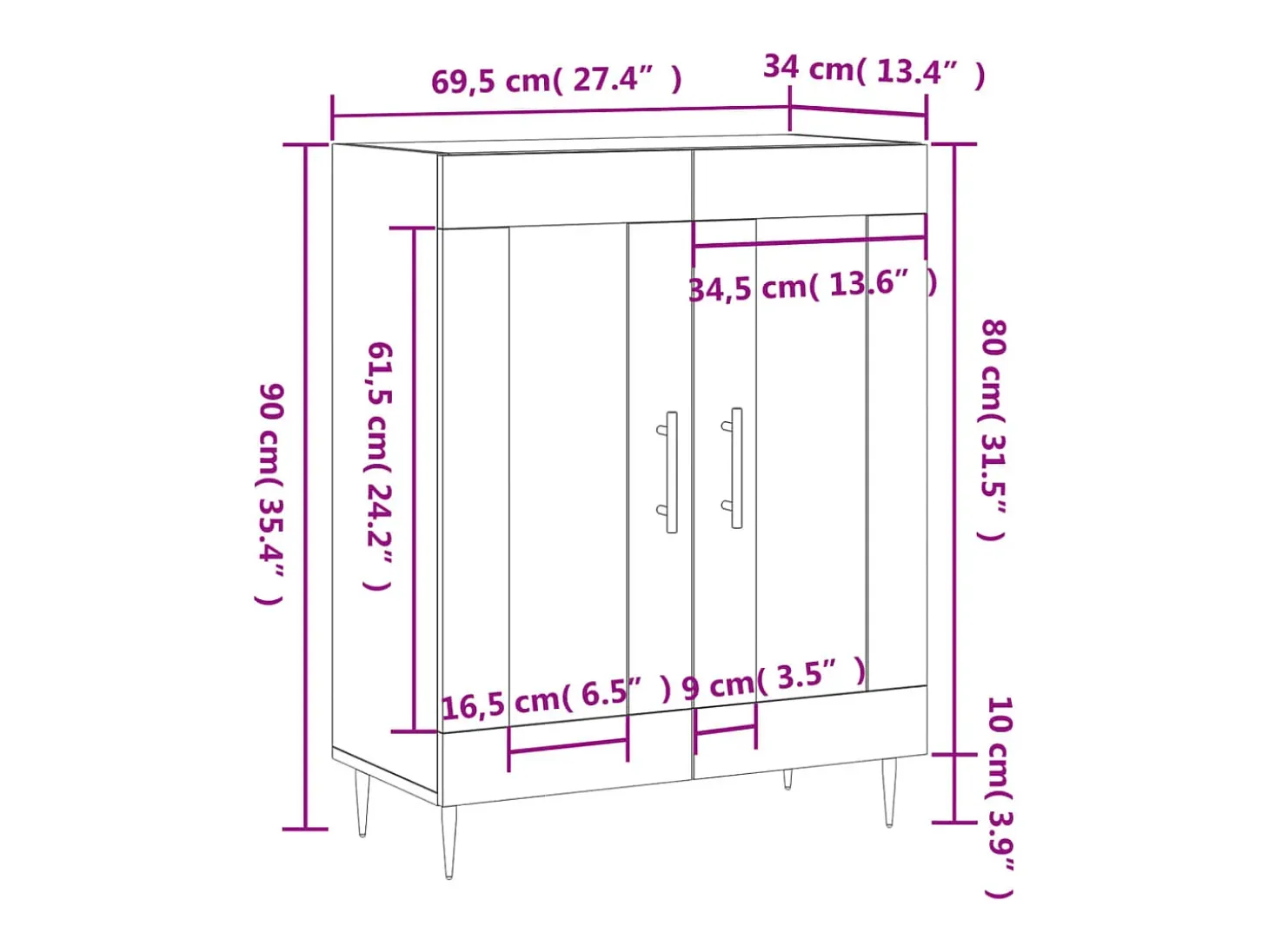 Aparador de madera de ingeniería blanco 69,5x34x90 cm