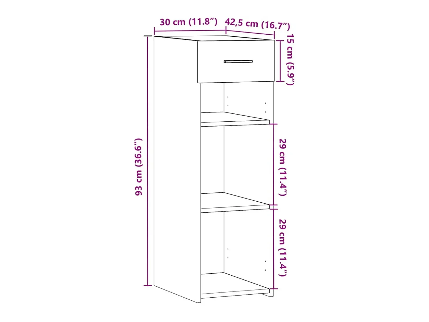 Aparador de madera de ingeniería roble ahumado 30x42,5x93 cm