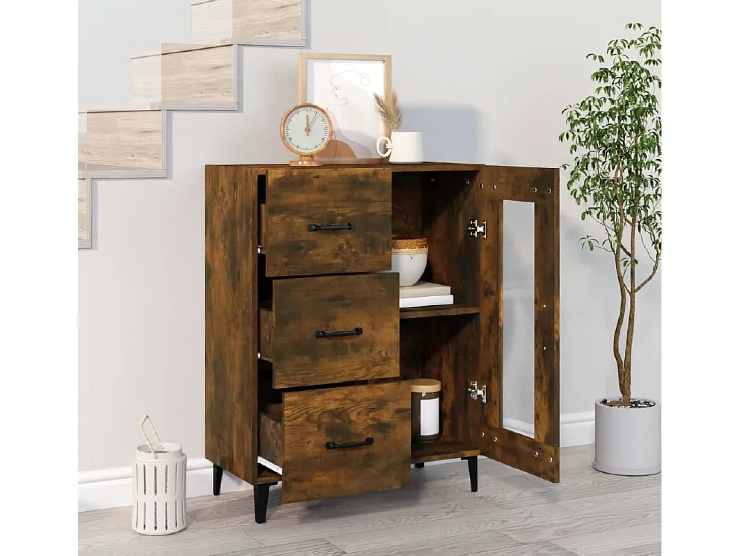 Aparador de madera de ingeniería roble ahumado 69,5x34x90 cm