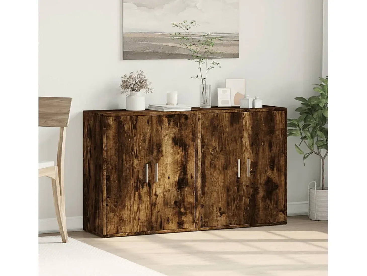 Aparador de madera de ingeniería 2 uds roble ahumado 60x31x70cm ES672973