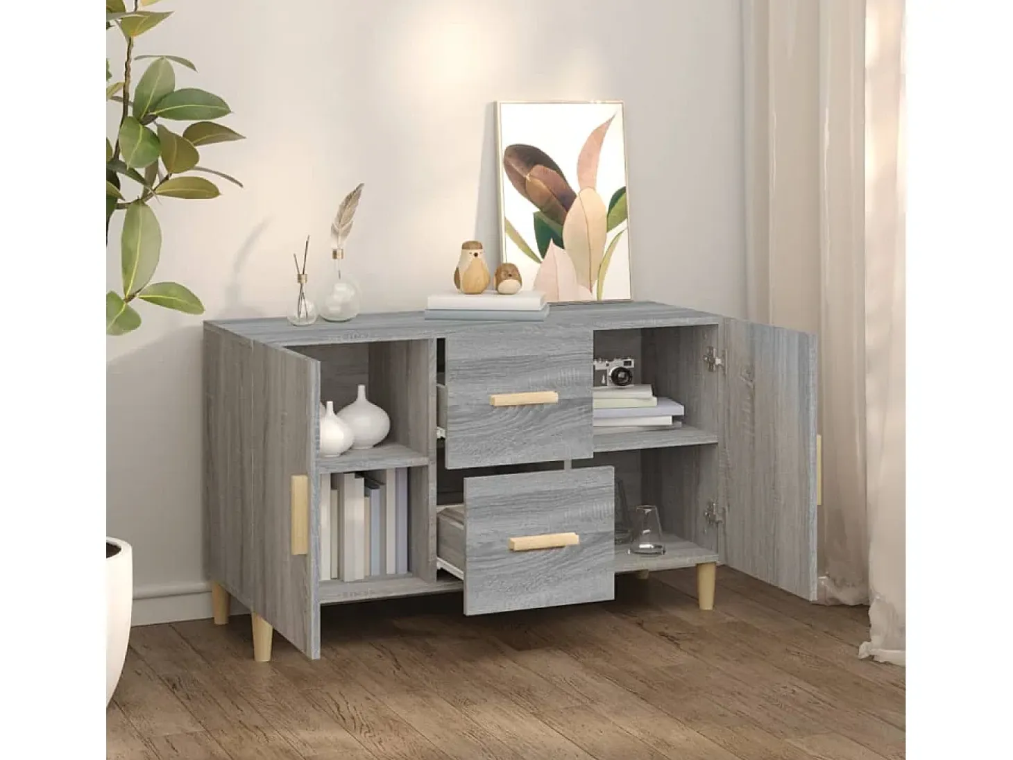 Aparador de madera de ingeniería gris Sonoma 100x36x60 cm