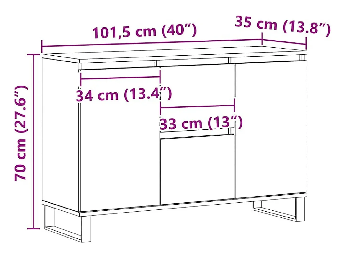 Aparador de madera de ingeniería roble artisan 101,5x35x70 cm