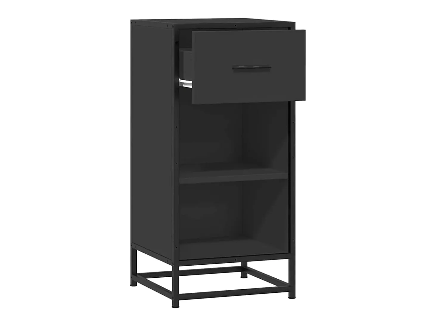 Aparador de madera de ingeniería y metal negro 35,5x35x76 cm