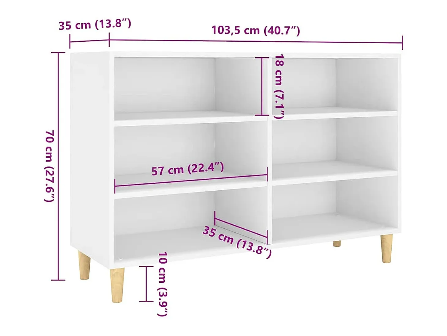 Aparador de madera de ingeniería blanco 103,5x35x70 cm