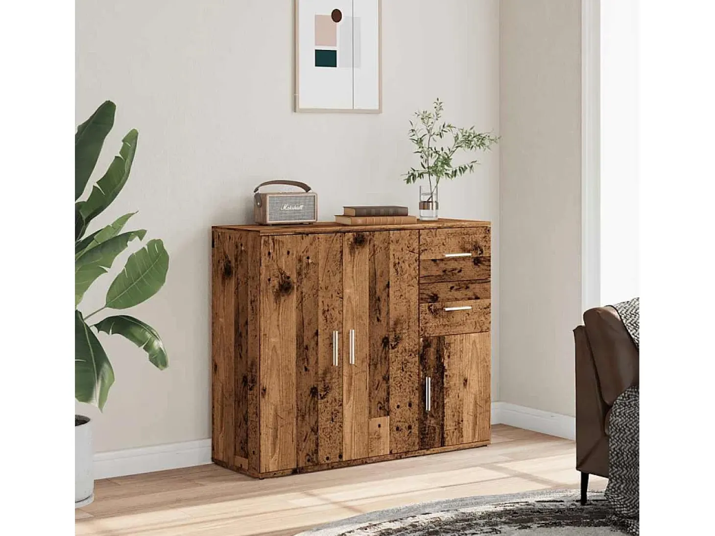 Aparador de madera de ingeniería envejecida 91x29,5x75 cm