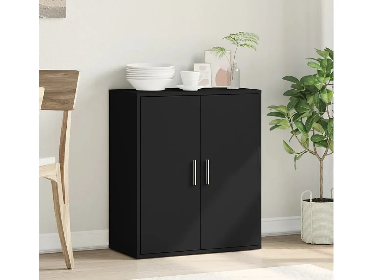 Aparador de madera de ingeniería negro 79x38x80 cm ES933186
