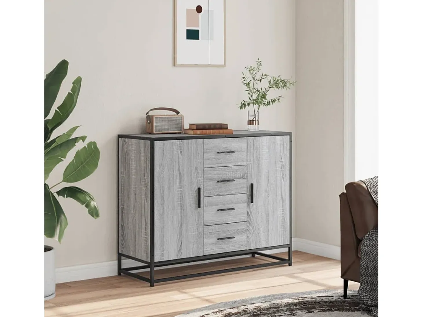 Aparador de madera de ingeniería gris Sonoma 92x35x76 cm
