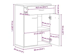 Aparador de madera de ingeniería roble artisan 60x30x75 cm