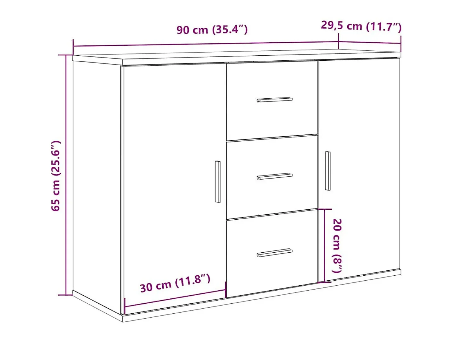 Aparador de madera de ingeniería envejecida 90x29,5x65 cm