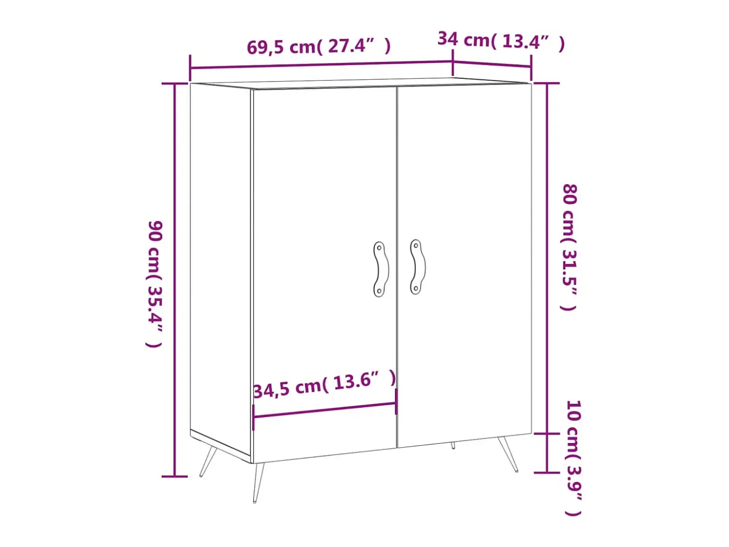 Aparador de madera de ingeniería gris Sonoma 69,5x34x90 cm