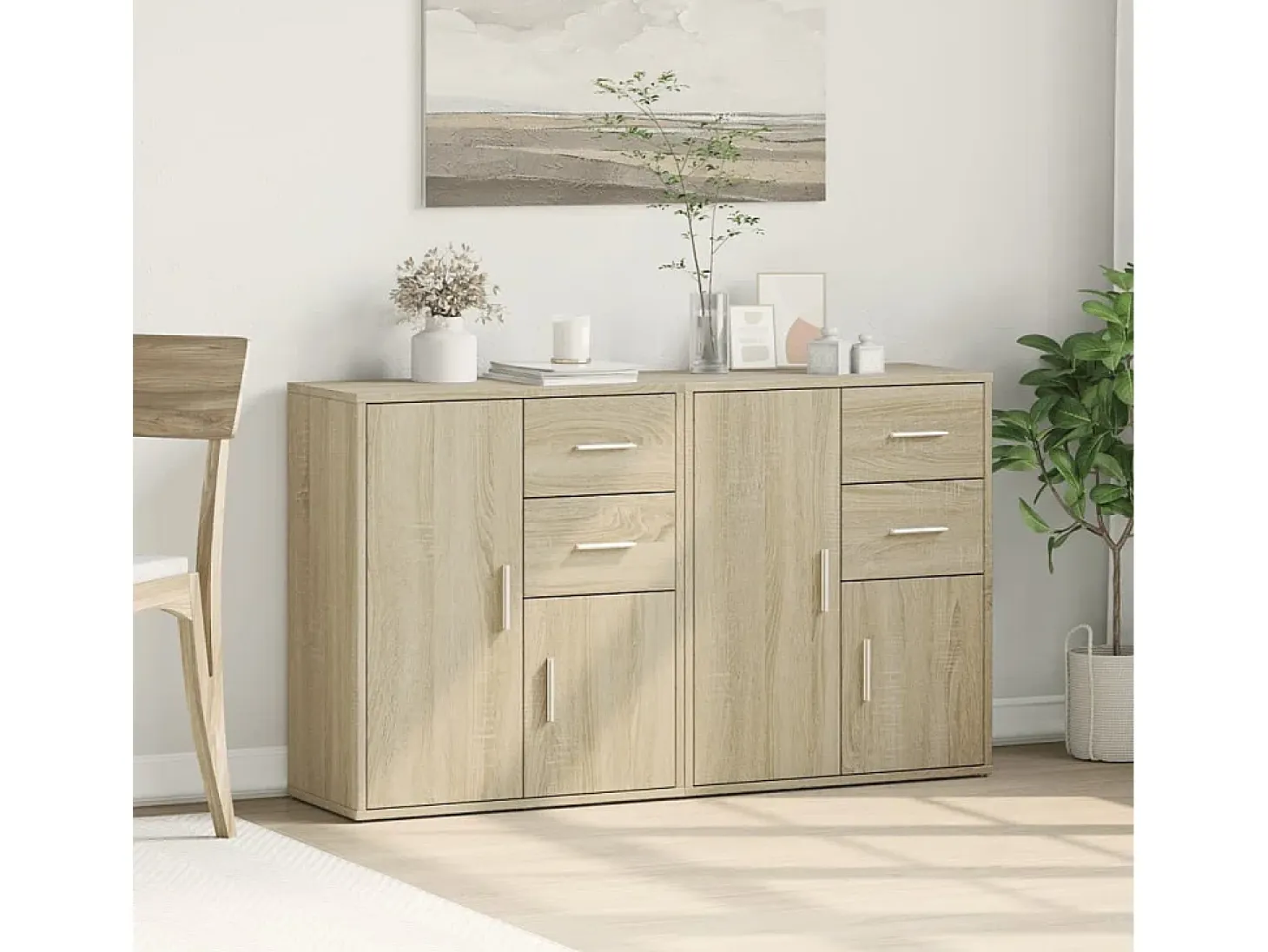 Aparador de madera de ingeniería 2 uds roble Sonoma 60x31x70 cm