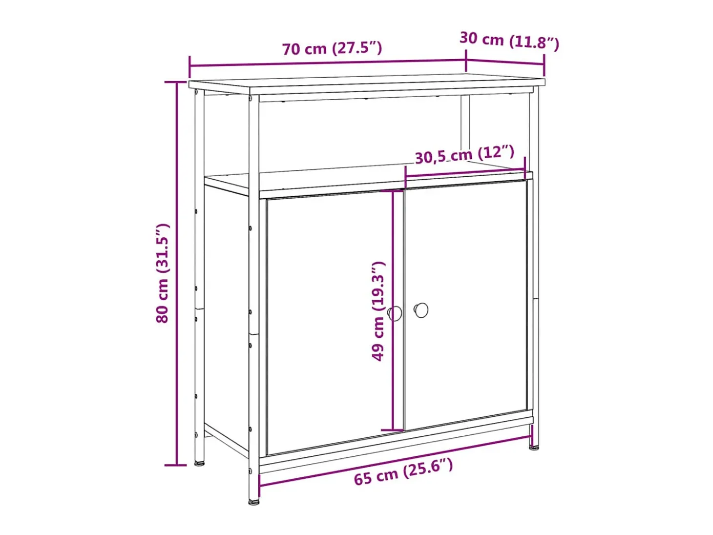 Aparador de madera de ingeniería madera envejecida 70x30x80 cm