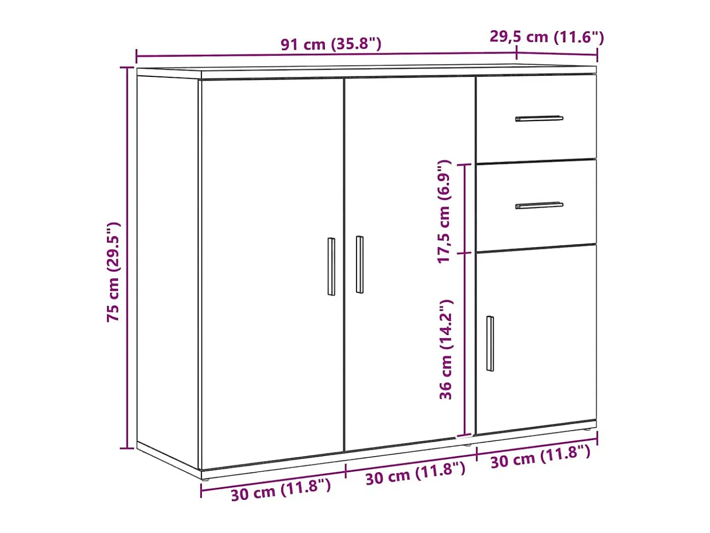 Aparador de madera de ingeniería roble artisan 91x29,5x75 cm