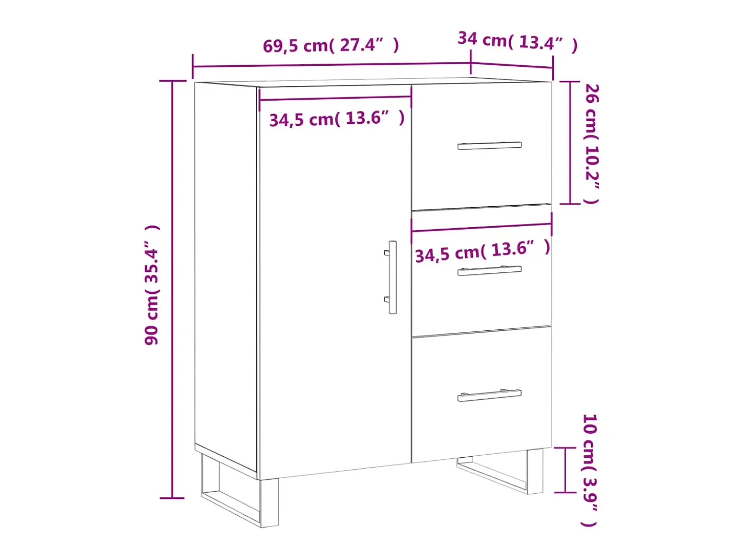 Aparador de madera de ingeniería gris Sonoma 69,5x34x90 cm